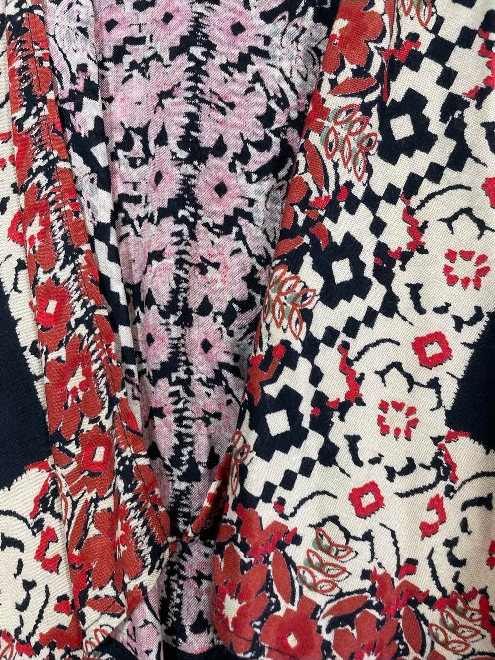 Angie Floral Boho Kimono Cardigan Black Pink Festival Resort Layering Size M - Picture 12 of 14